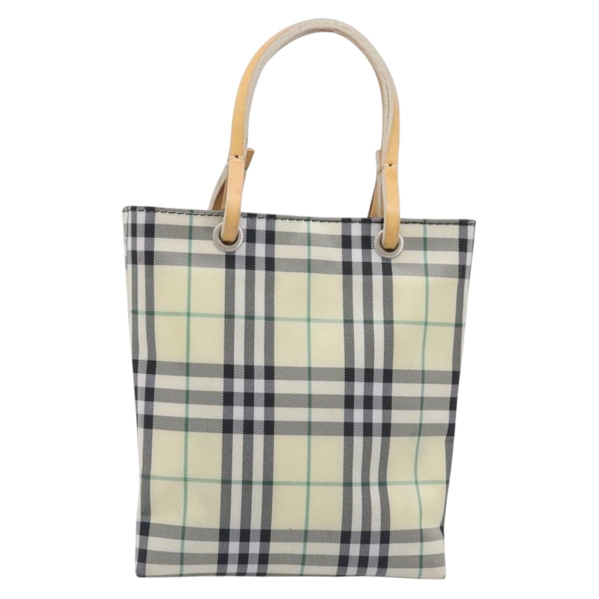 BURBERRY Nova Check Hand Bag Nylon Beige Silver Auth 207736A