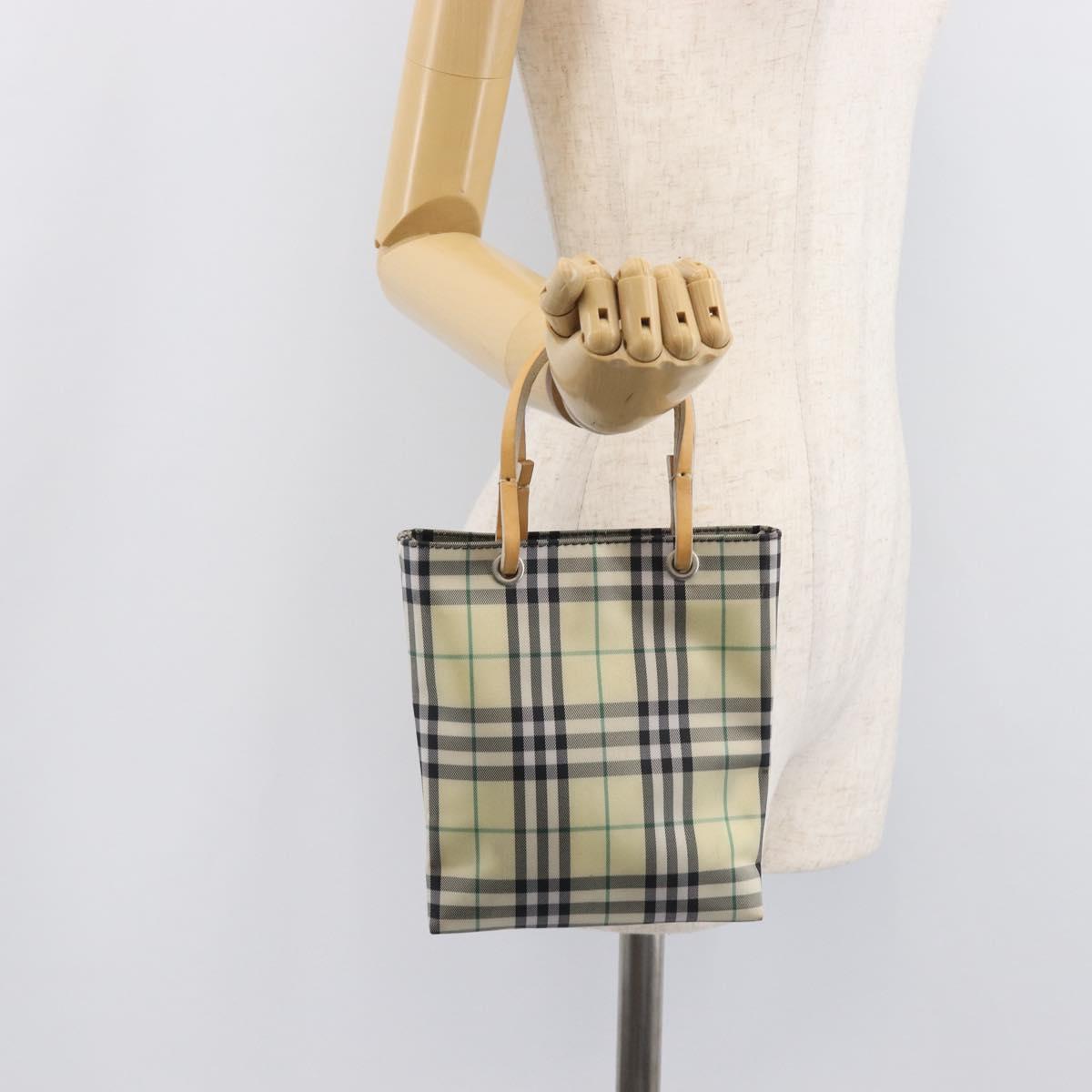 BURBERRY Nova Check Hand Bag Nylon Beige Silver Auth 207736A