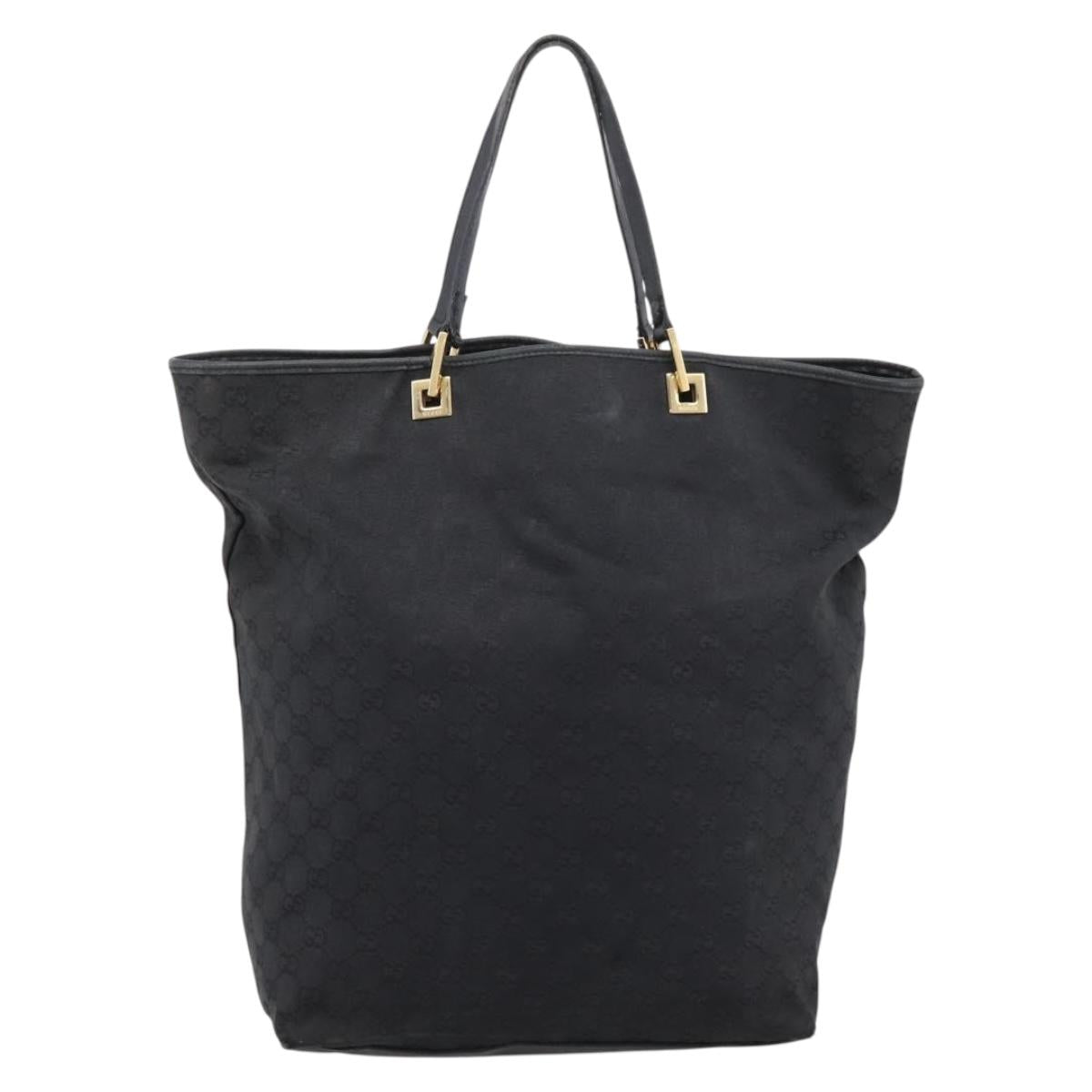 GUCCI GG Canvas Hand Bag Black Gold Tone 002 1097 Auth 207751