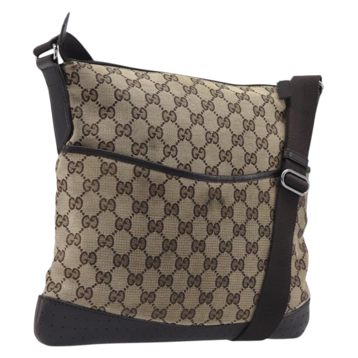 GUCCI GG Canvas Shoulder Bag Beige Silver 145857 Auth 207754