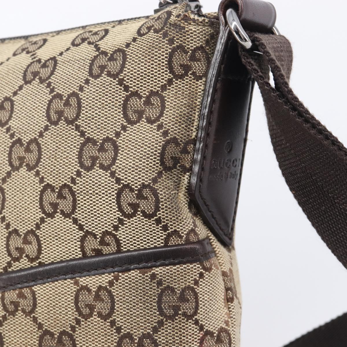 GUCCI GG Canvas Shoulder Bag Beige Silver 145857 Auth 207754