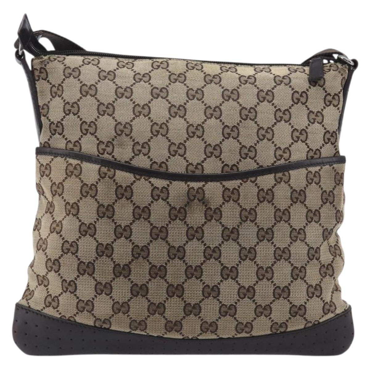 GUCCI GG Canvas Shoulder Bag Beige Silver 145857 Auth 207754