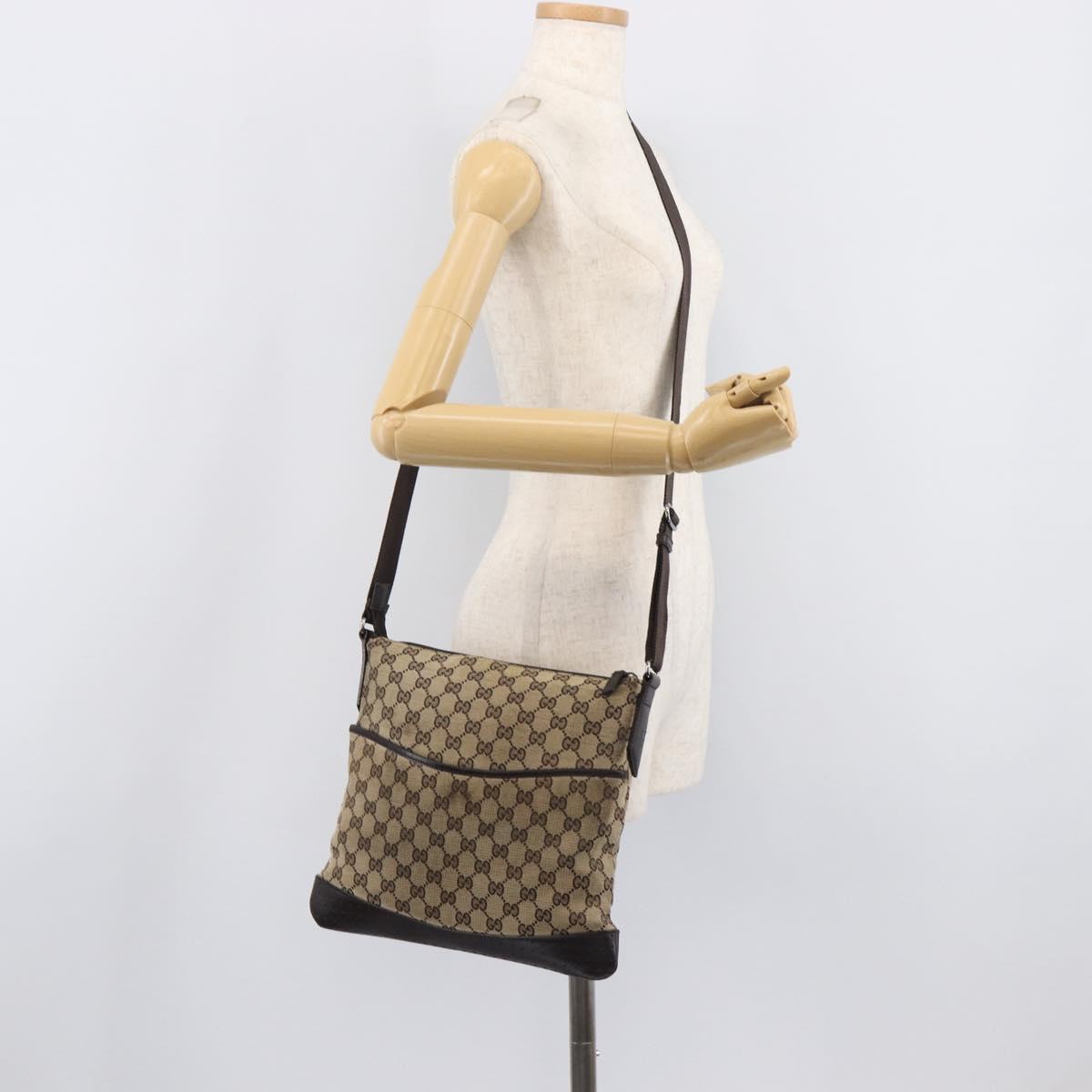 GUCCI GG Canvas Shoulder Bag Beige Silver 145857 Auth 207754