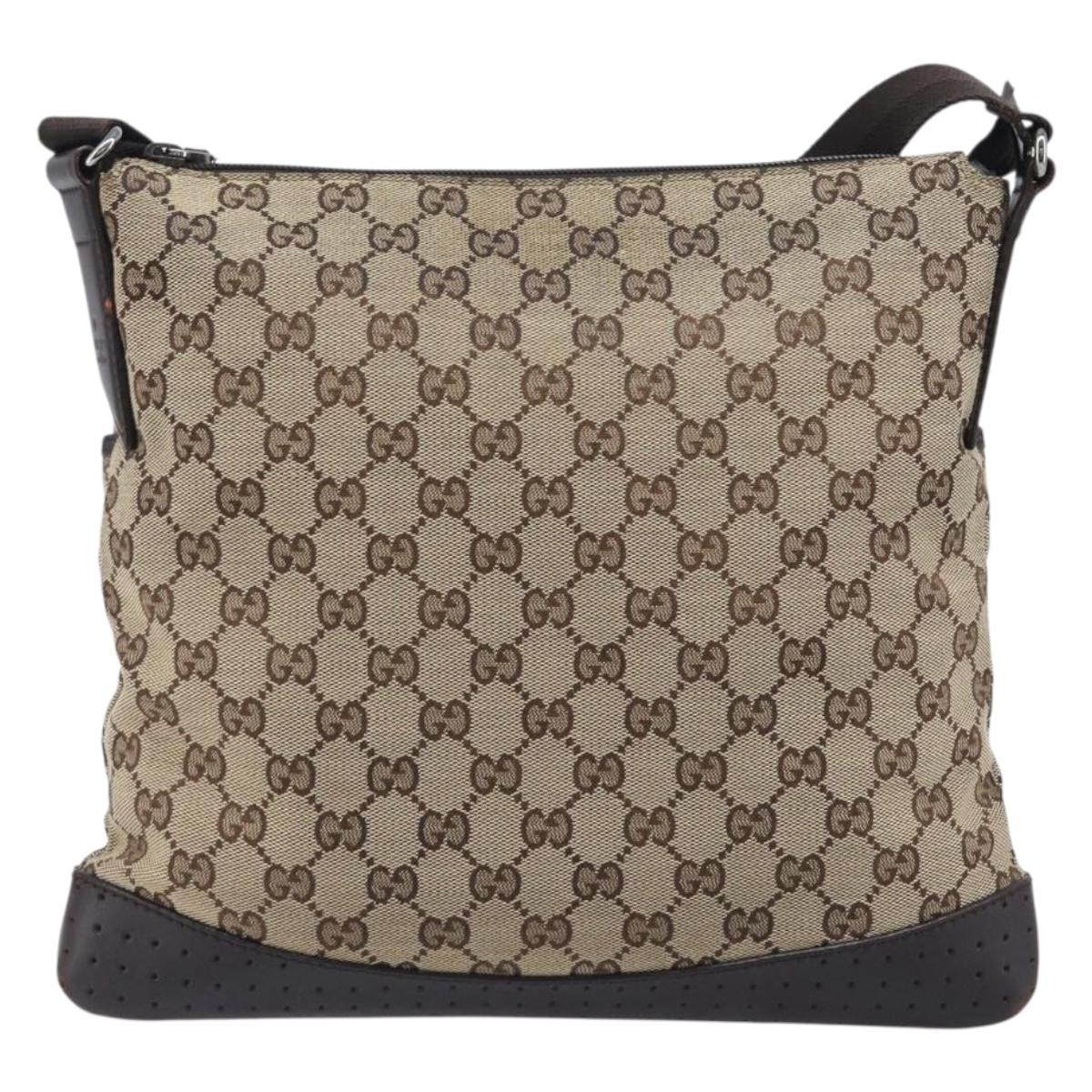 GUCCI GG Canvas Shoulder Bag Beige Silver 145857 Auth 207754
