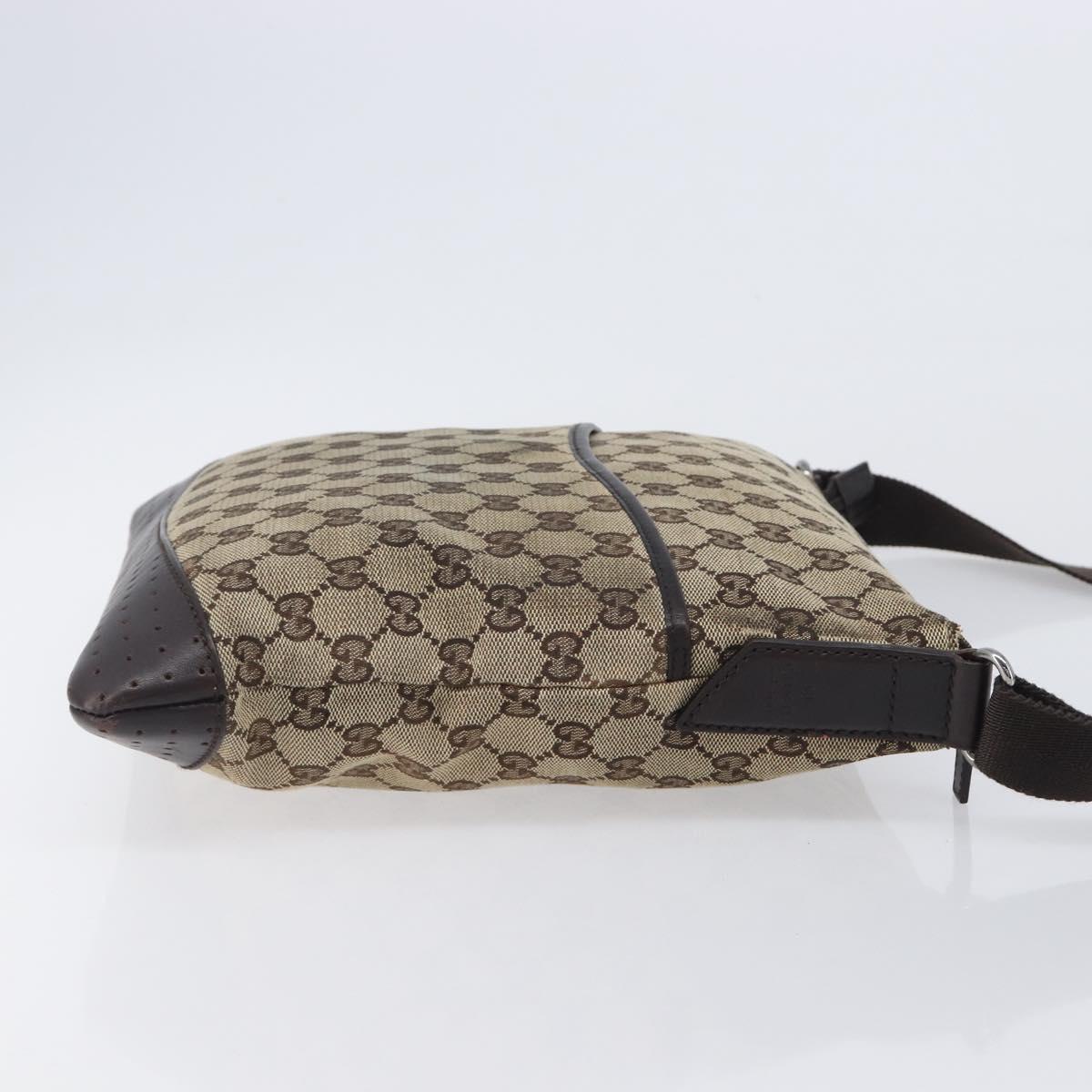 GUCCI GG Canvas Shoulder Bag Beige Silver 145857 Auth 207754