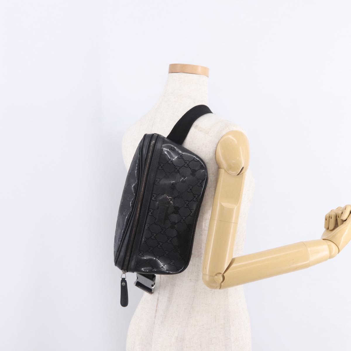 GUCCI GG Implementation Body Bag PVC Black Silver 233269 Auth 207765V
