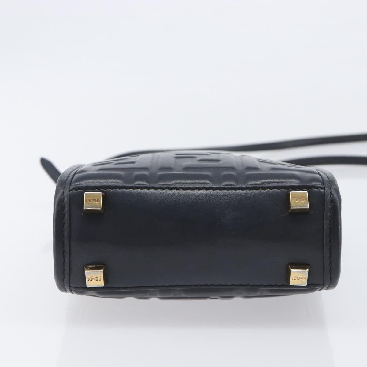 FENDI Zucca Hand Bag Leather 2way Black Gold Tone 8BS051 Auth 207767A