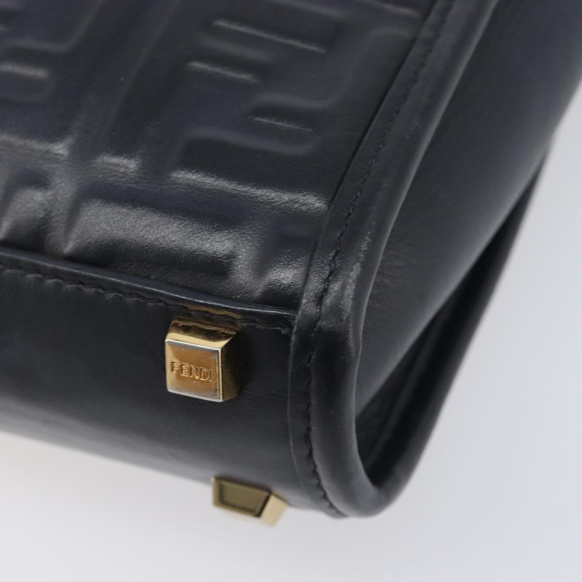 FENDI Zucca Hand Bag Leather 2way Black Gold Tone 8BS051 Auth 207767A
