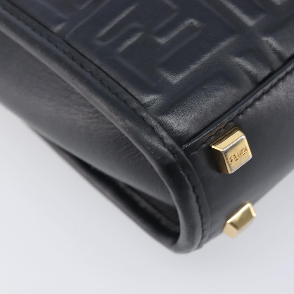 FENDI Zucca Hand Bag Leather 2way Black Gold Tone 8BS051 Auth 207767A
