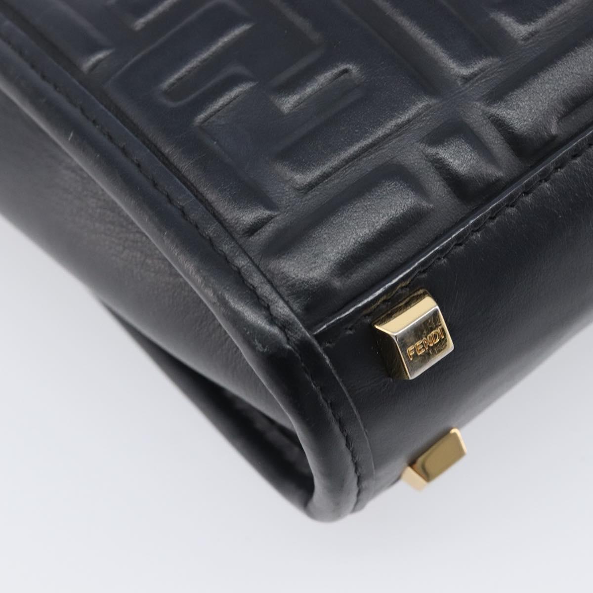 FENDI Zucca Hand Bag Leather 2way Black Gold Tone 8BS051 Auth 207767A