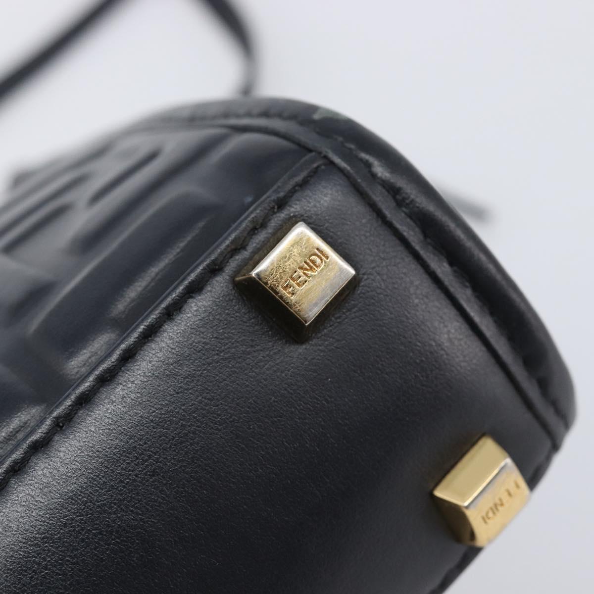 FENDI Zucca Hand Bag Leather 2way Black Gold Tone 8BS051 Auth 207767A