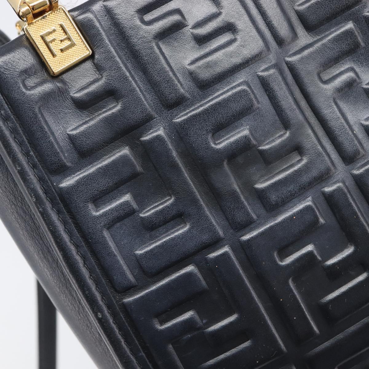 FENDI Zucca Hand Bag Leather 2way Black Gold Tone 8BS051 Auth 207767A