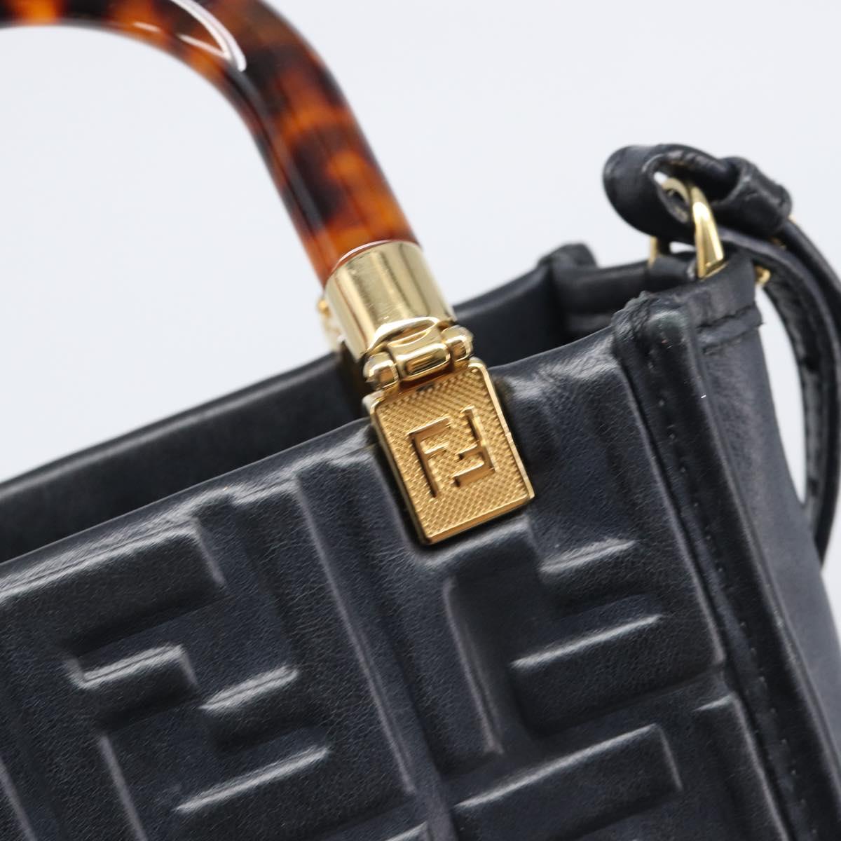 FENDI Zucca Hand Bag Leather 2way Black Gold Tone 8BS051 Auth 207767A