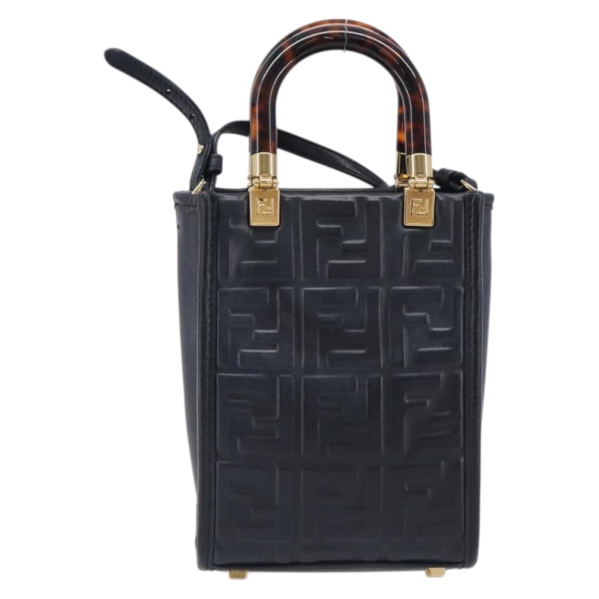 FENDI Zucca Hand Bag Leather 2way Black Gold Tone 8BS051 Auth 207767A