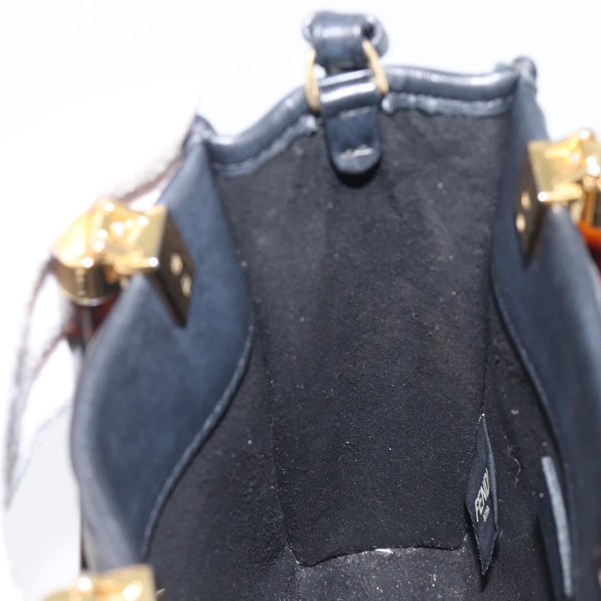 FENDI Zucca Hand Bag Leather 2way Black Gold Tone 8BS051 Auth 207767A