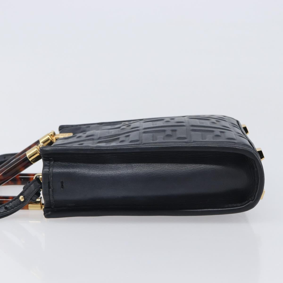 FENDI Zucca Hand Bag Leather 2way Black Gold Tone 8BS051 Auth 207767A