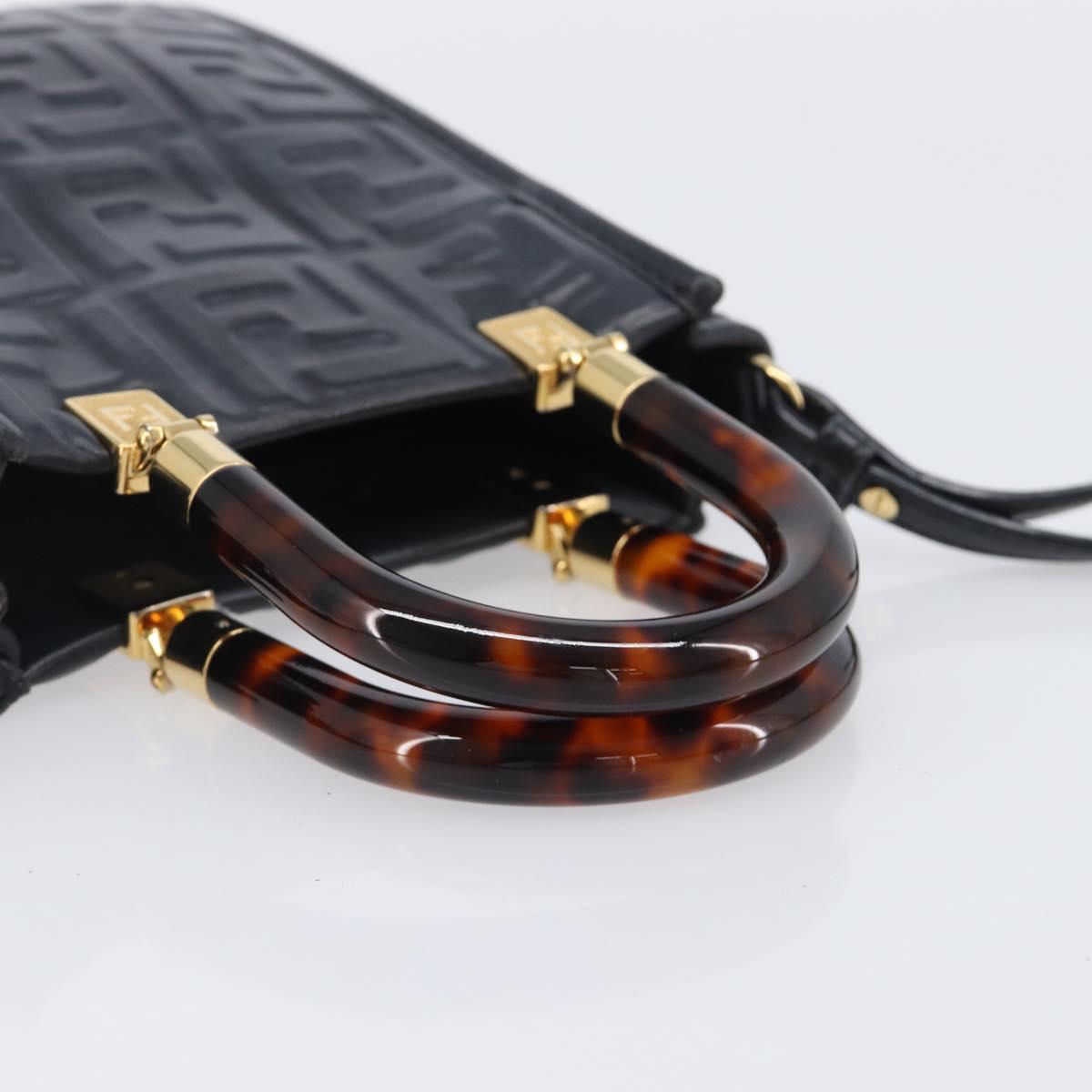 FENDI Zucca Hand Bag Leather 2way Black Gold Tone 8BS051 Auth 207767A