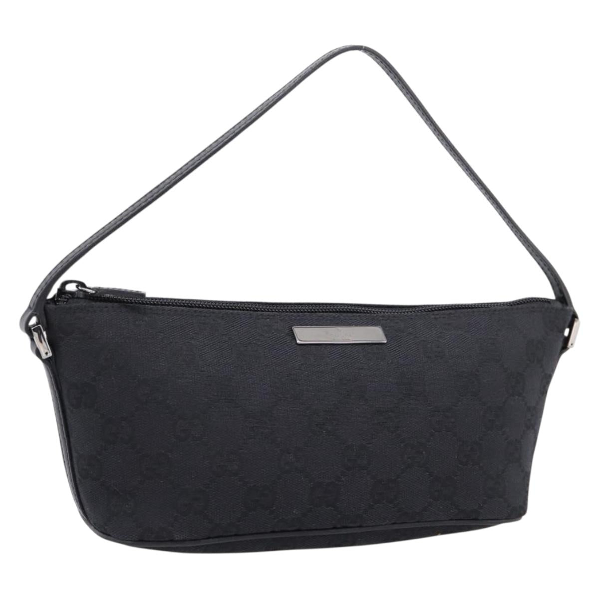GUCCI GG Canvas Accessory Pouch Black Silver 07198 Auth 207773A