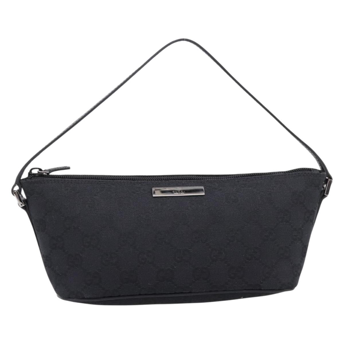 GUCCI GG Canvas Accessory Pouch Black Silver 07198 Auth 207773A