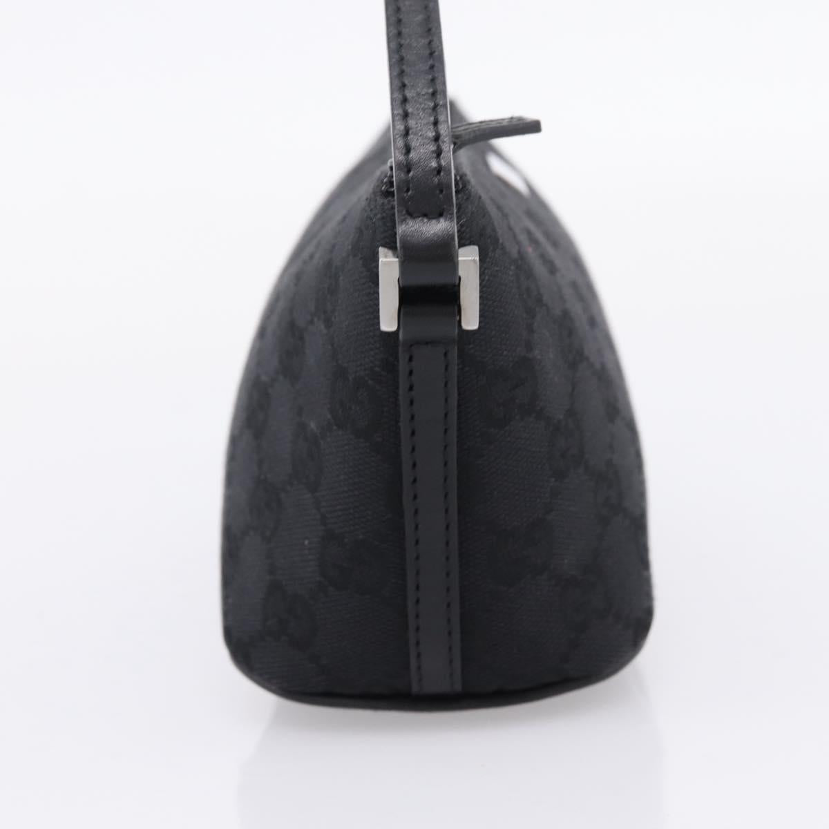GUCCI GG Canvas Accessory Pouch Black Silver 07198 Auth 207773A