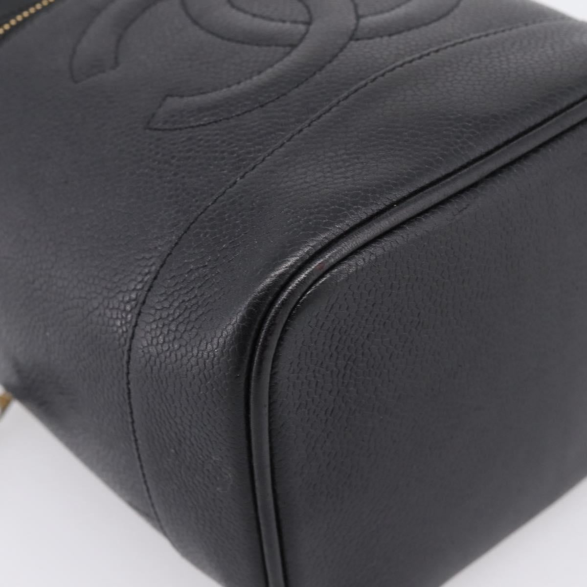 CHANEL Vanity Hand Bag Caviar Skin Black Gold CC Auth 207779A