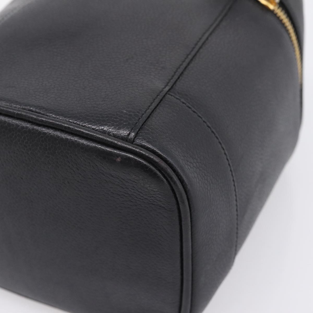 CHANEL Vanity Hand Bag Caviar Skin Black Gold CC Auth 207779A