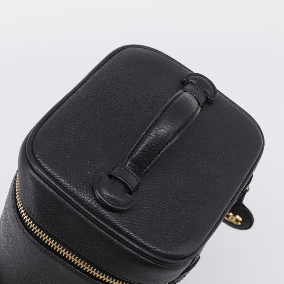 CHANEL Vanity Hand Bag Caviar Skin Black Gold CC Auth 207779A