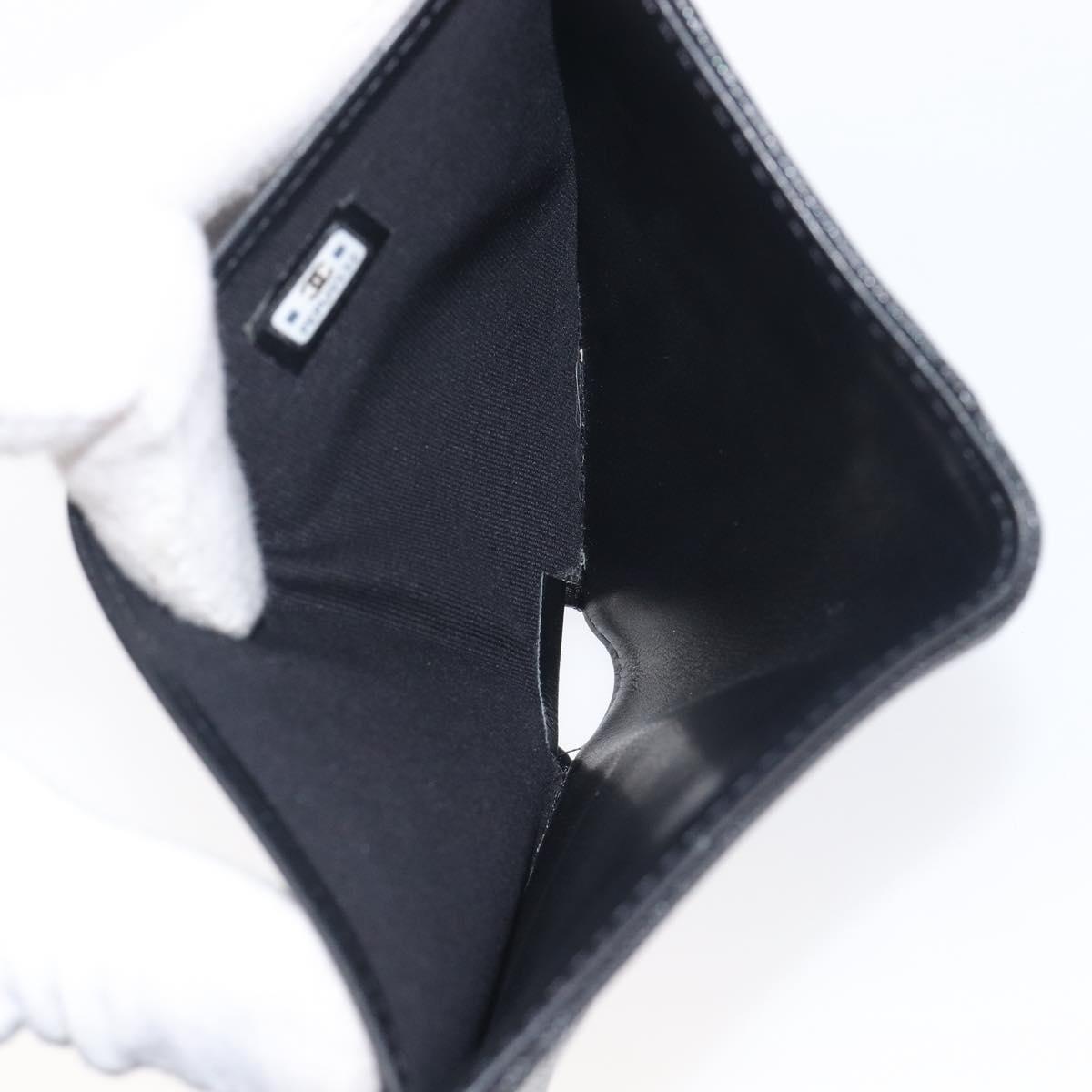 CHANEL Matelasse Compact Wallet Caviar Skin Black Silver CC Auth 207781V
