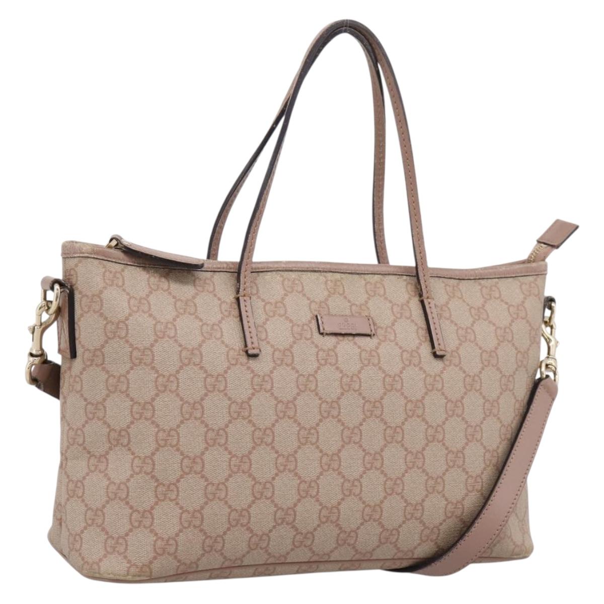 GUCCI GG Supreme Hand Bag PVC 2way Pink Gold Tone 353439 Auth 207789