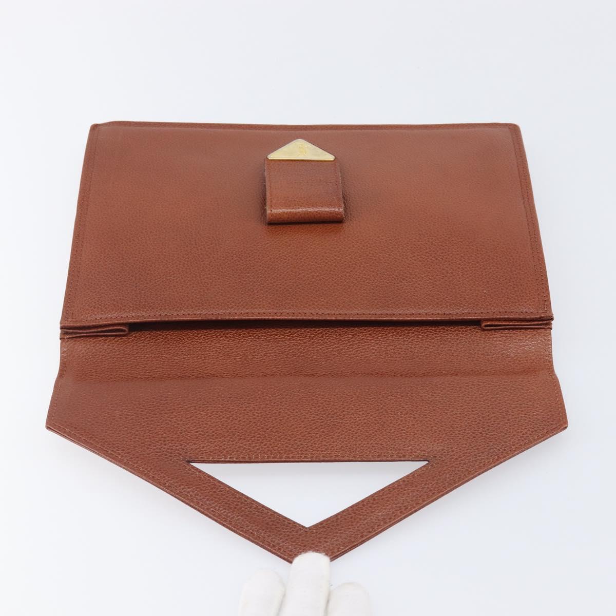 Saint Laurent Clutch Bag Leather Brown Gold Tone Auth 207791A