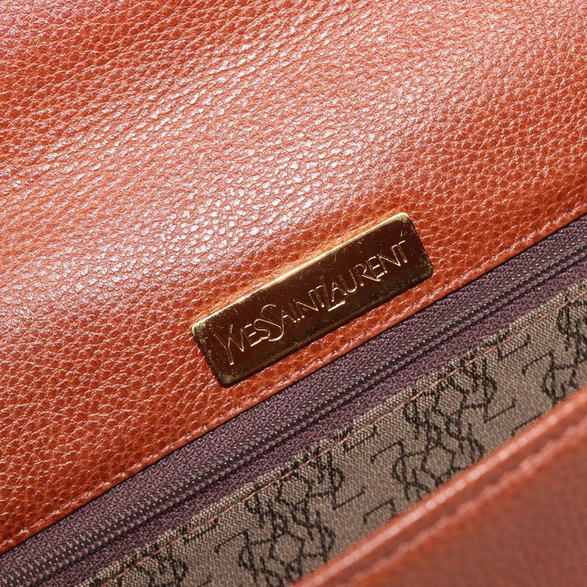 Saint Laurent Clutch Bag Leather Brown Gold Tone Auth 207791A
