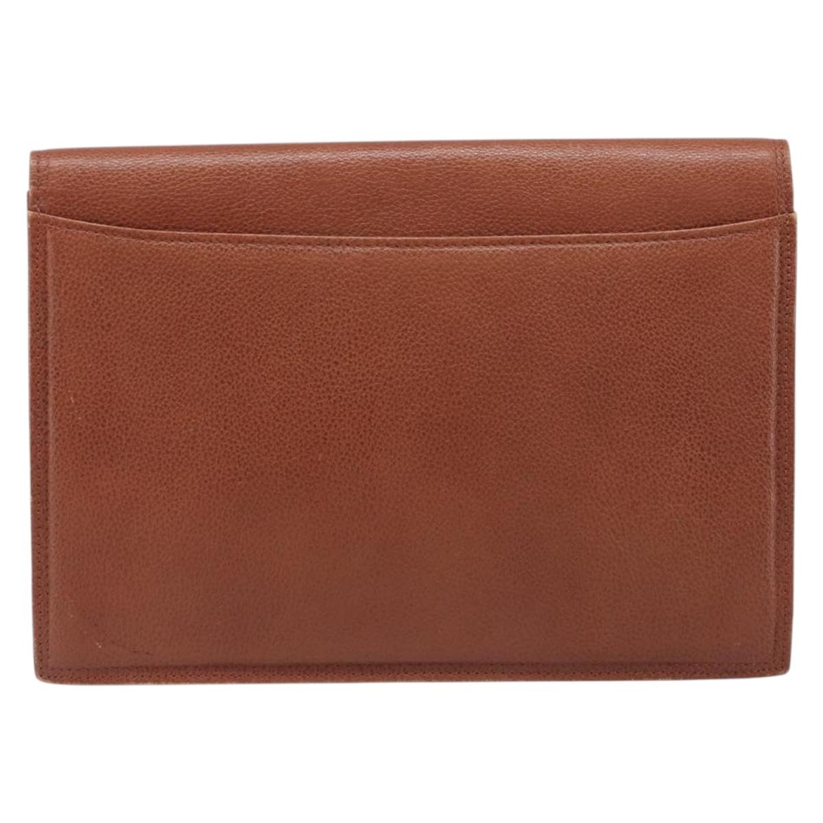 Saint Laurent Clutch Bag Leather Brown Gold Tone Auth 207791A