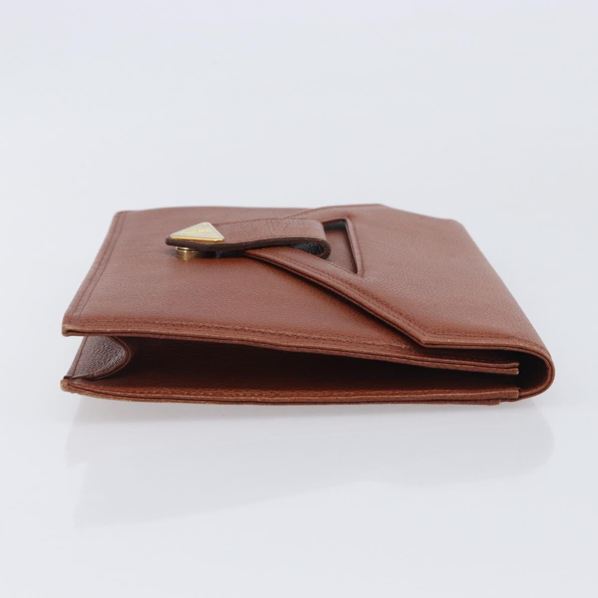Saint Laurent Clutch Bag Leather Brown Gold Tone Auth 207791A