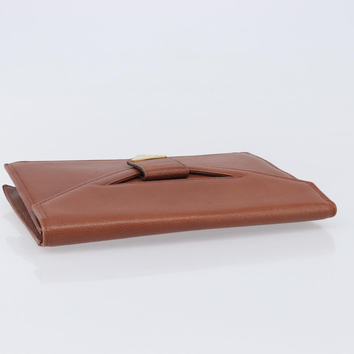 Saint Laurent Clutch Bag Leather Brown Gold Tone Auth 207791A