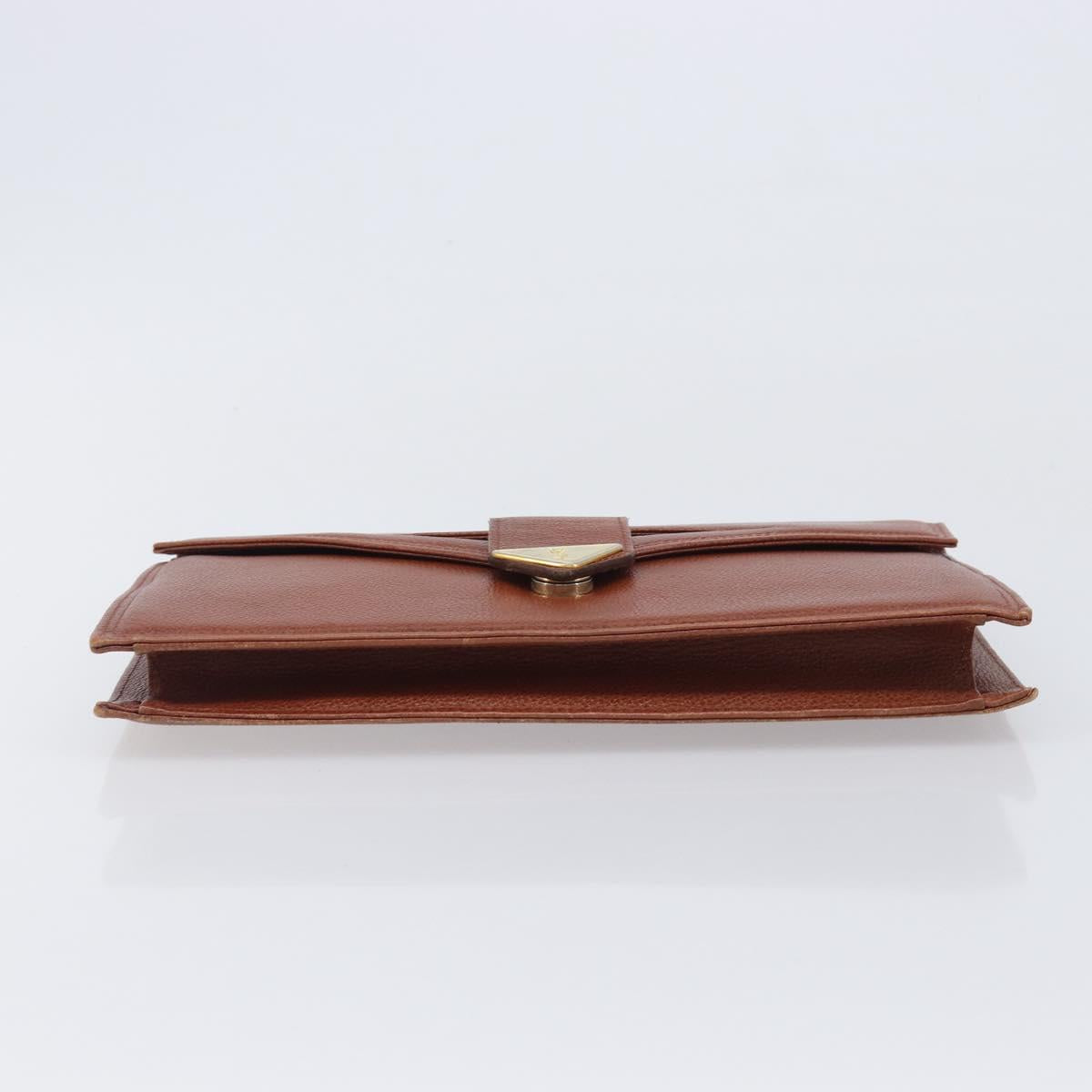 Saint Laurent Clutch Bag Leather Brown Gold Tone Auth 207791A