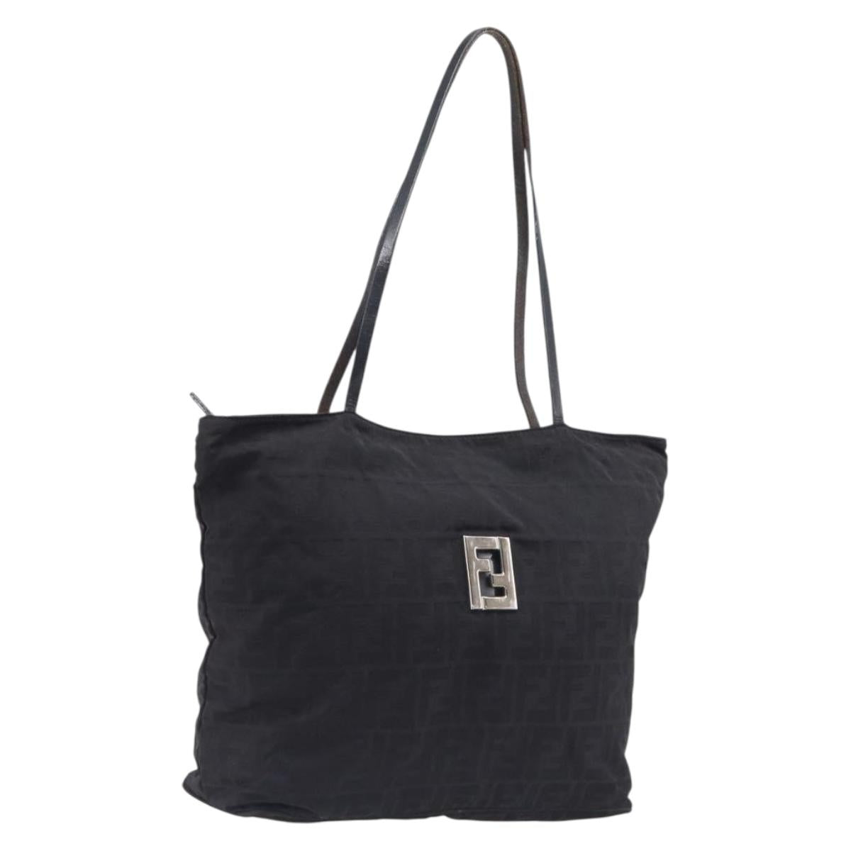 FENDI Zucca Canvas Tote Bag Black Silver Auth 207792