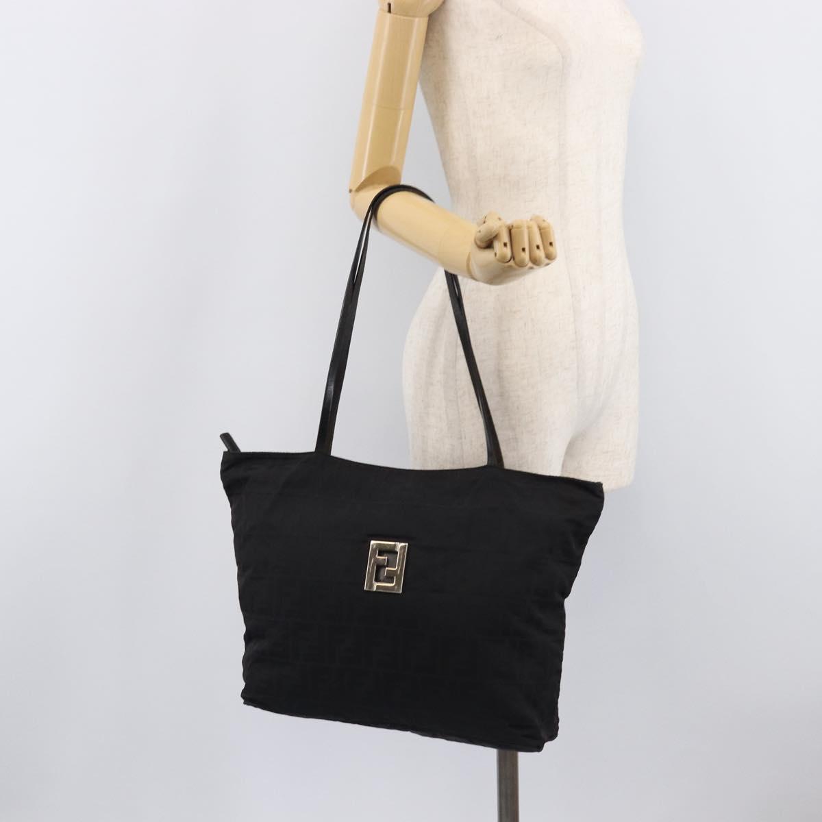FENDI Zucca Canvas Tote Bag Black Silver Auth 207792