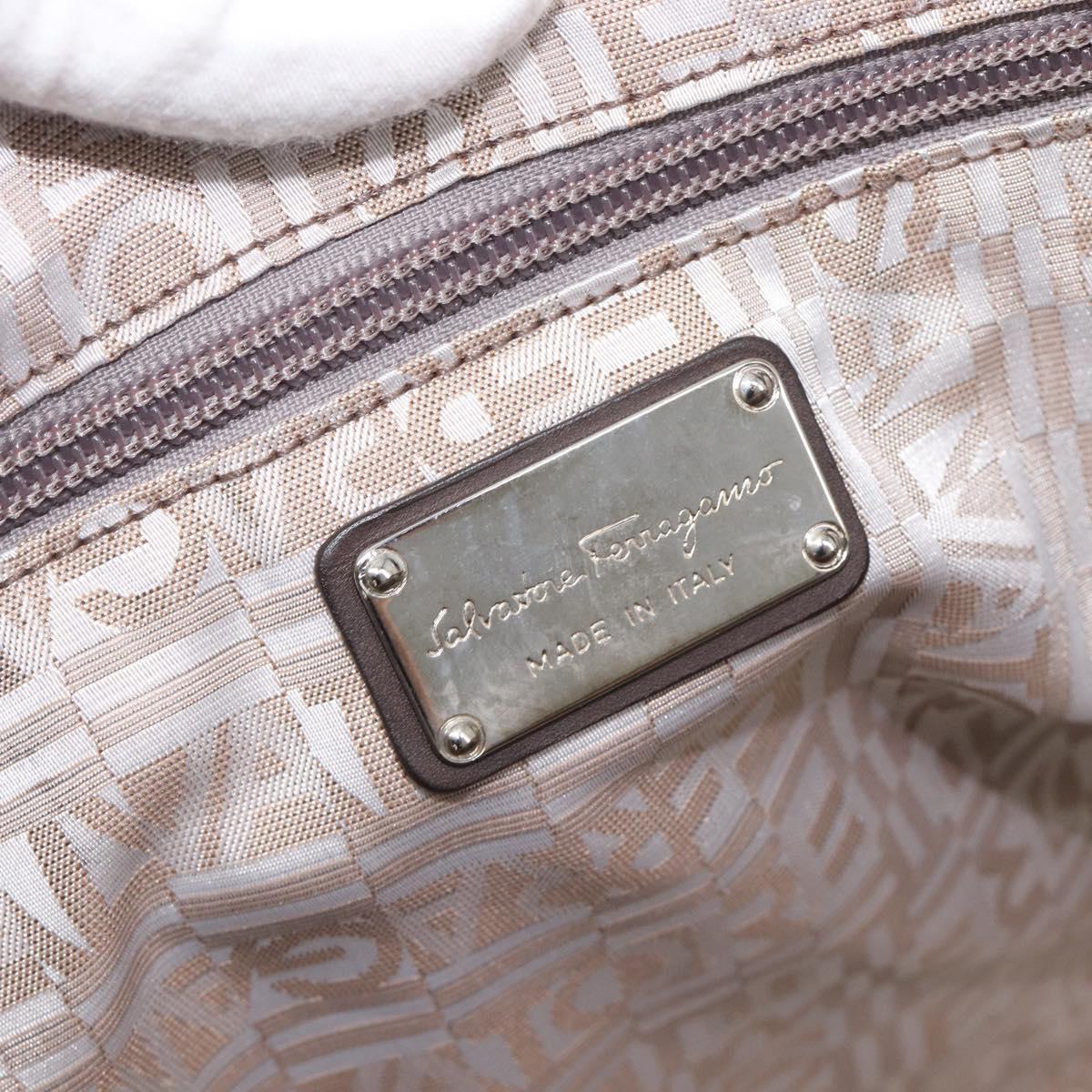 Salvatore Ferragamo Gancini Tote Bag Nylon Beige Silver Auth 207794A