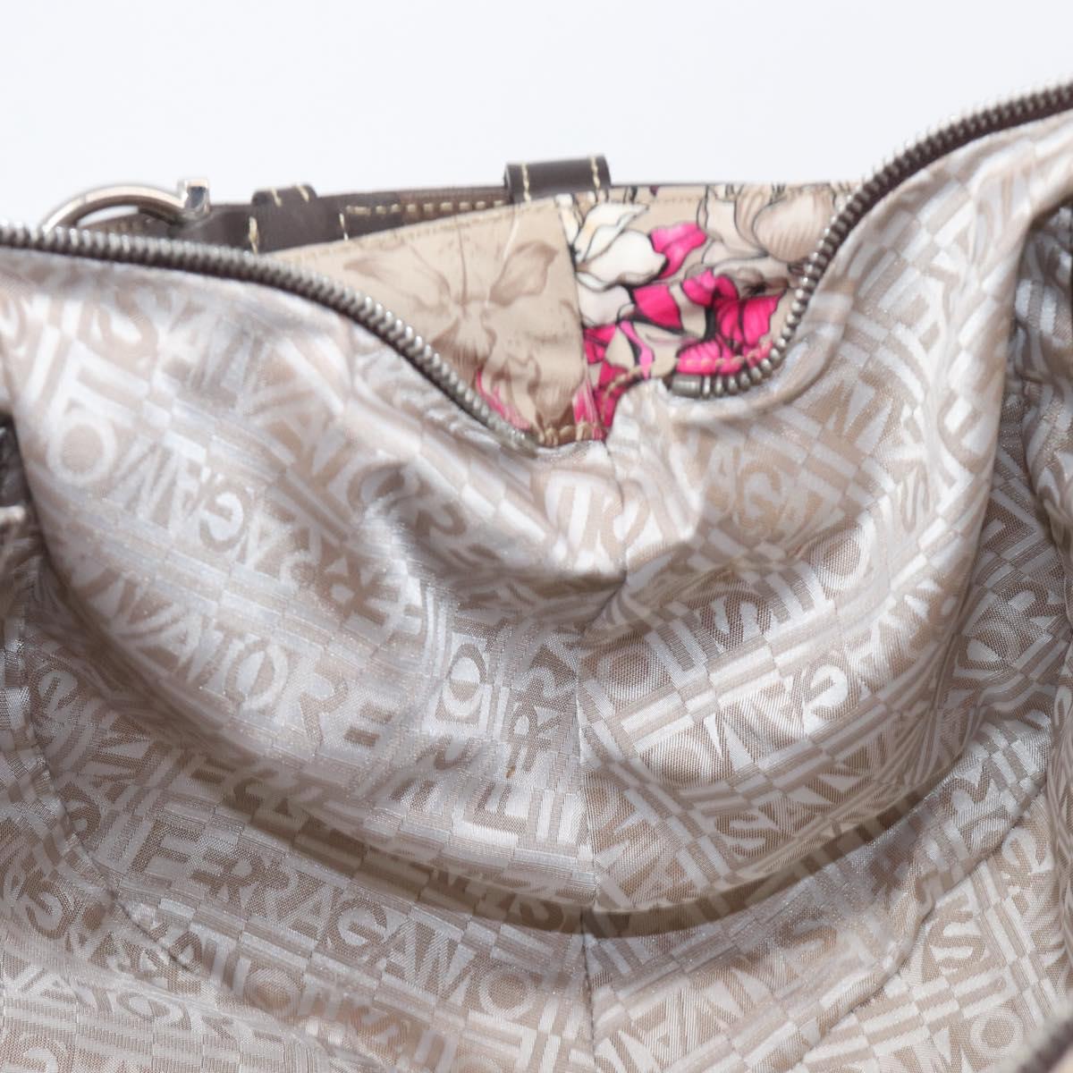 Salvatore Ferragamo Gancini Tote Bag Nylon Beige Silver Auth 207794A