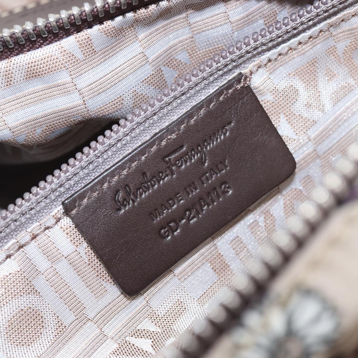 Salvatore Ferragamo Gancini Tote Bag Nylon Beige Silver Auth 207794A