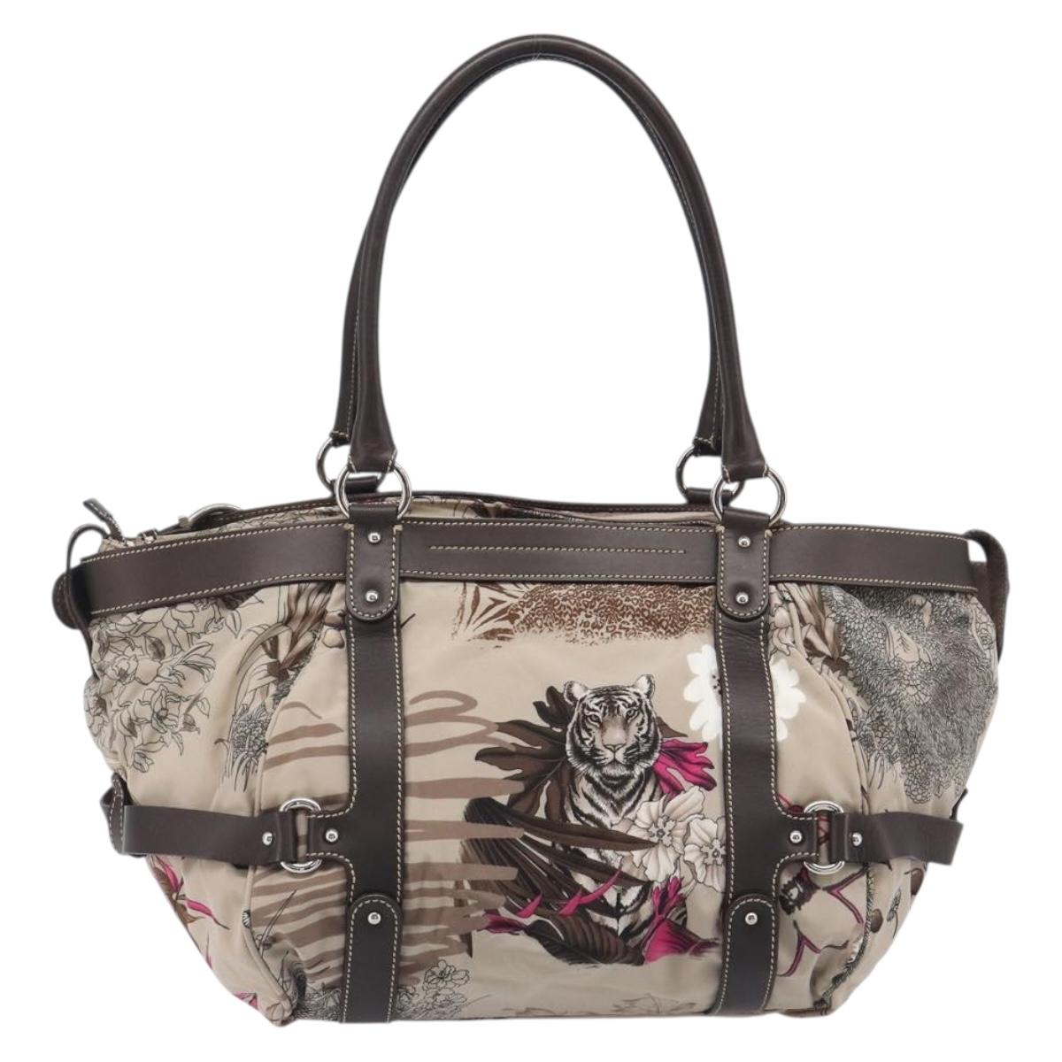 Salvatore Ferragamo Gancini Tote Bag Nylon Beige Silver Auth 207794A