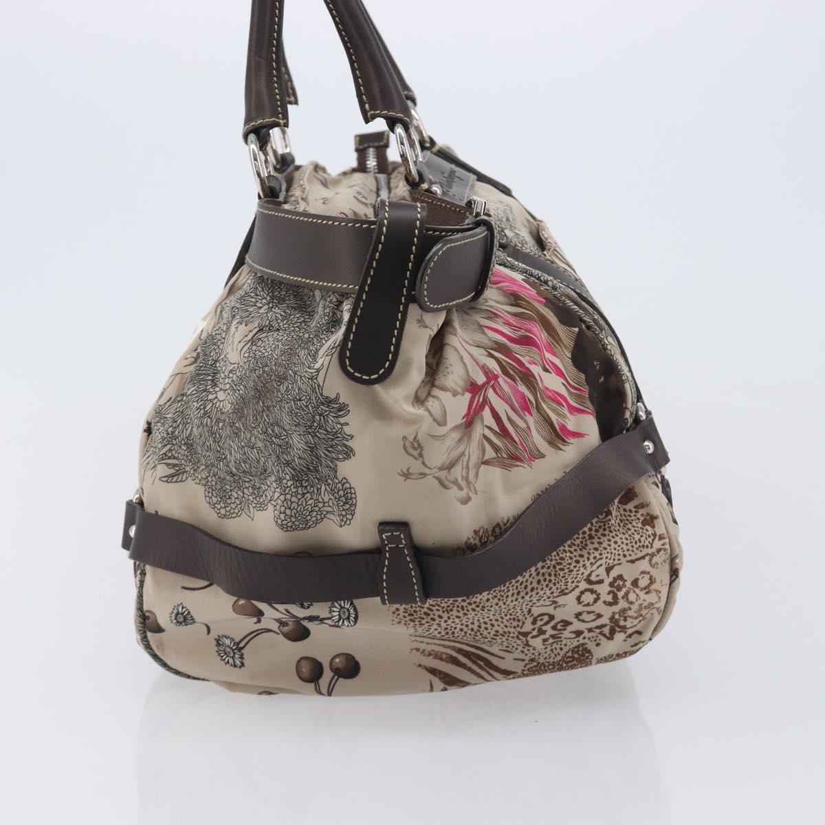 Salvatore Ferragamo Gancini Tote Bag Nylon Beige Silver Auth 207794A
