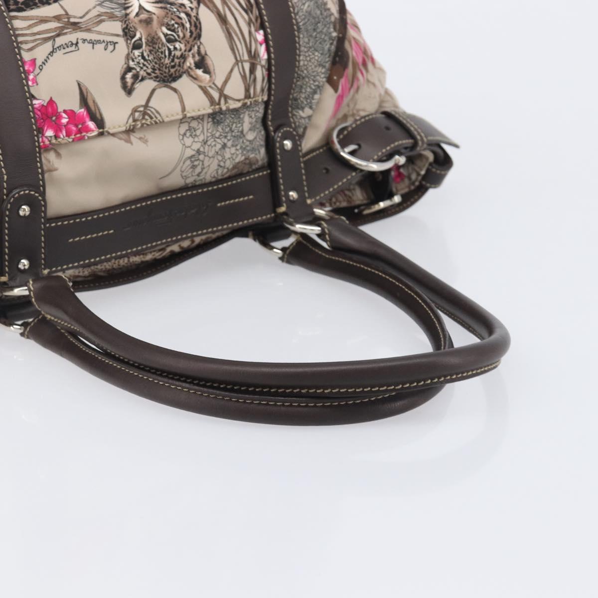 Salvatore Ferragamo Gancini Tote Bag Nylon Beige Silver Auth 207794A