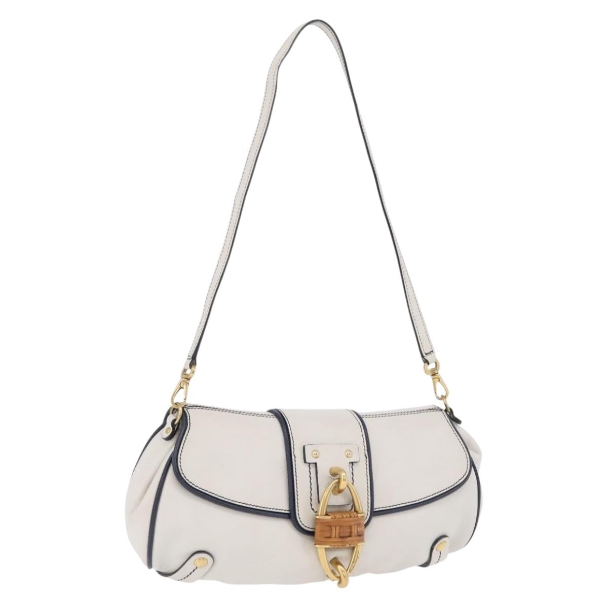 Salvatore Ferragamo Shoulder Bag Leather White Gold Auth 207797V