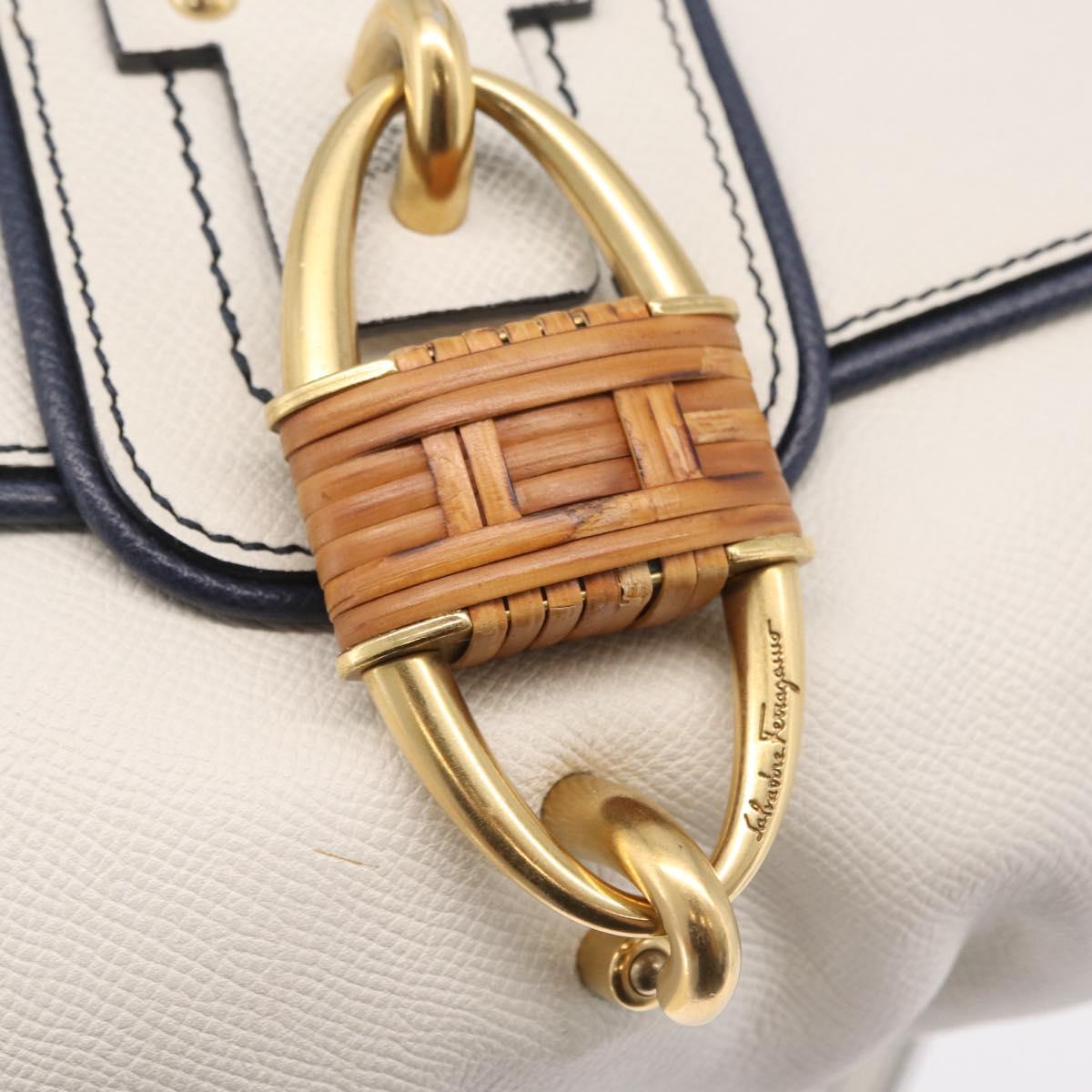 Salvatore Ferragamo Shoulder Bag Leather White Gold Auth 207797V