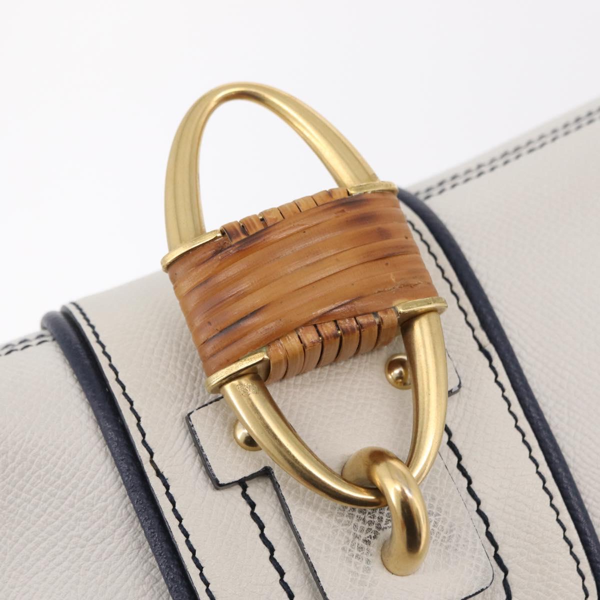 Salvatore Ferragamo Shoulder Bag Leather White Gold Auth 207797V