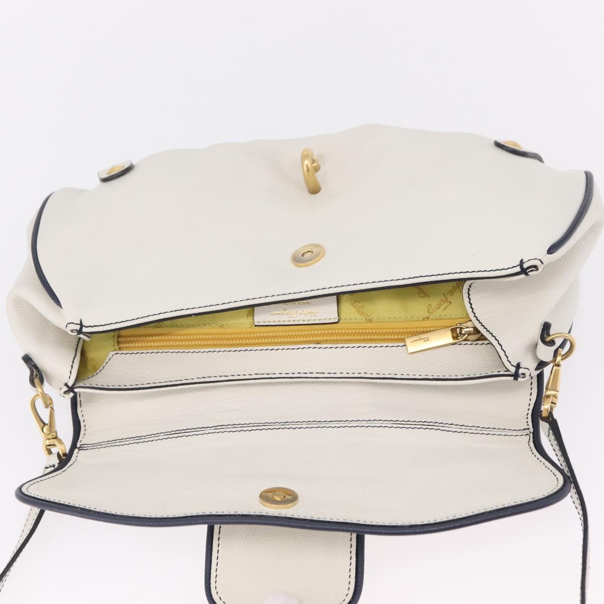 Salvatore Ferragamo Shoulder Bag Leather White Gold Auth 207797V
