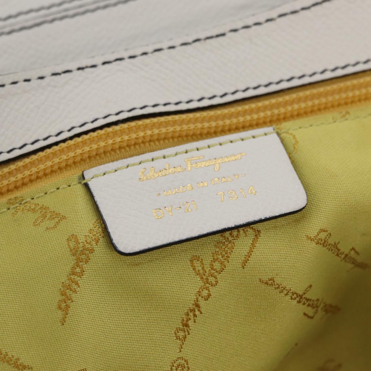 Salvatore Ferragamo Shoulder Bag Leather White Gold Auth 207797V