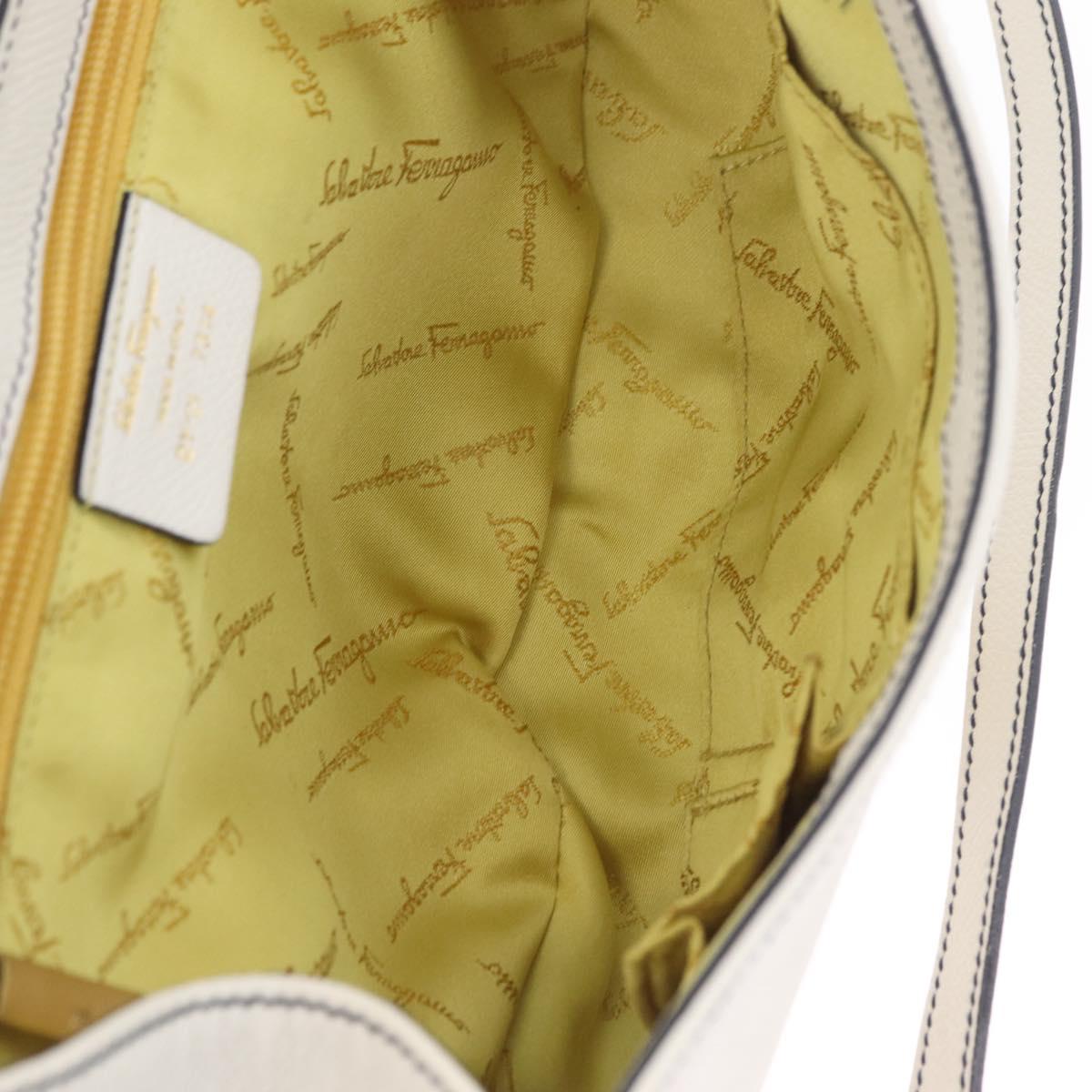 Salvatore Ferragamo Shoulder Bag Leather White Gold Auth 207797V