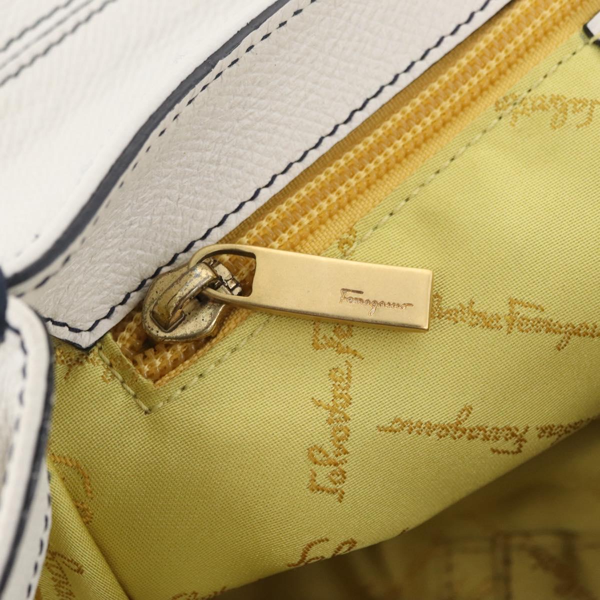 Salvatore Ferragamo Shoulder Bag Leather White Gold Auth 207797V